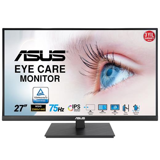 27 Asus Va27Aqsb Qhd Ips 1Ms 75Hz Hdmı Dp