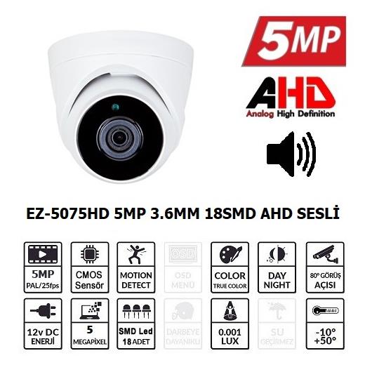 EZCOOL EZ-5075HD 5MP 3.6MM LENS AHD DOME KAMERA