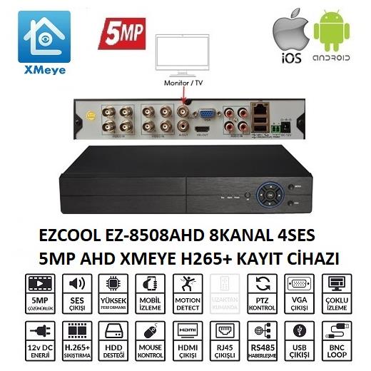 EZCOOL EZ-8508AHD 8 KANAL 5 MP 1HDD XMEYE KAYIT CİHAZI