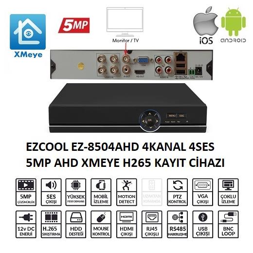 Ezcool Ez-8504Ahd 4 Kanal 5 Mp 1Hdd Xmeye Kayıt Cihazı